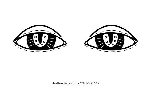 Mystic eyes. Doodle eyes collection. Hand drawn cartoon. Vector illustration isolated on white background.