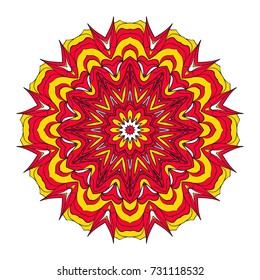 Mystic Flower Mandala. Vector illustration. Design for greeting card, invitation, tattoo, spa symbol. red, gold color