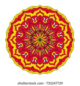 Mystic Flower Mandala. Vector illustration. Design for greeting card, invitation, tattoo, spa symbol. red, gold color