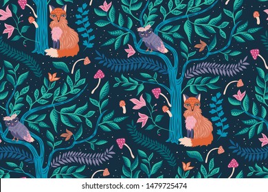 Mystic forest pattern seamless design illustration