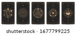 Mystic frame card. Vector illustration set. Divination and prediction cards with emblem mysterious, spirituality esoteric, masonic alchemy symbol
