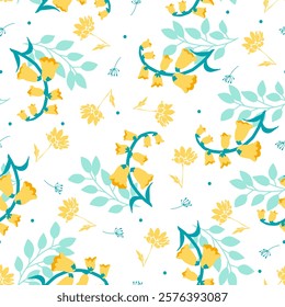 Mystic Fresh Nature Yellow Bell Shaped Flower. Perfect for nature-inspired designs and botanical-themed projects. Ideal for use in textiles, packaging, or digital artwork.