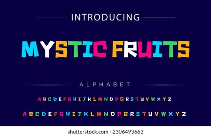 Mystic Fruit Funky colorful cartoon font type. Vector alphabet