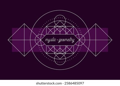 Mystic geometry emblem vector print template. Vector alchemy magic symbol or tribal rune on dark background
