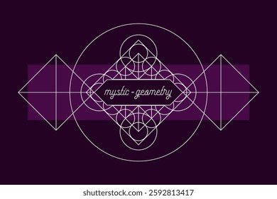 Mystic geometry emblem vector print template. Vector alchemy magic symbol or tribal rune on dark background