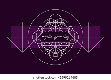 Mystic geometry emblem vector print template. Vector alchemy magic symbol or tribal rune on dark background