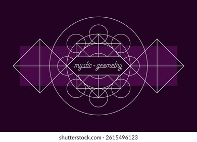 Mystic geometry emblem vector print template. Vector alchemy magic symbol or tribal rune on dark background