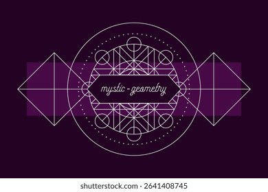 Mystic geometry emblem vector print template. Vector alchemy magic symbol or tribal rune on dark background