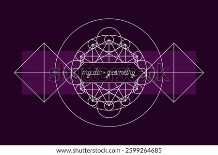Mystic geometry emblem vector print template. Vector alchemy magic symbol or tribal rune on dark background