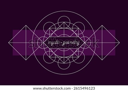 Mystic geometry emblem vector print template. Vector alchemy magic symbol or tribal rune on dark background