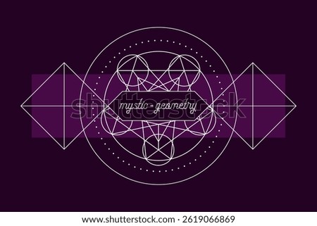 Mystic geometry emblem vector print template. Vector alchemy magic symbol or tribal rune on dark background
