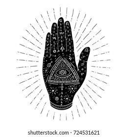 Mystic hand with eye. Hamsa. Vector illustration