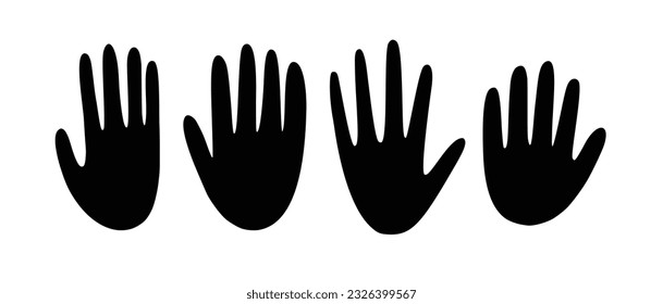 Mystic Hand Set in Linocut Style. Celestial Magic Icon Vector Illustration Isolated on White Background. Boho Witchy Hand Clipart Collection for Tarot Card, Logo, Poster, Packaging Design.