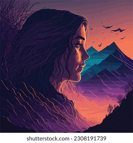 mystic hills dawn magical vibes wall art portrait. Digital print, T shirt designs