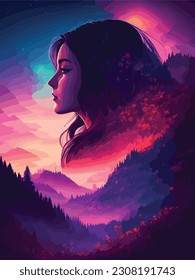 mystic hills dawn magical vibes wall art portrait. Digital print, T shirt designs