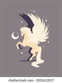 mystic horse with wings and moon