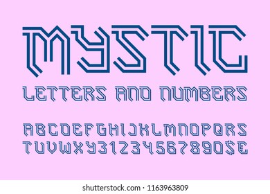 Mystic letters and numbers with currency symbols. Gaming stylized font.