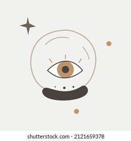 Mystic line elements. Magic icons hand drawn doodle minimalistic mysterious objects: mystical ball and stars. Vector witch magic design elements.