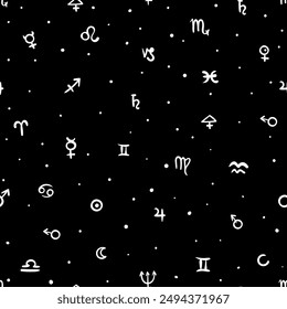 Mystic, magic, background. Religion and the occultism with esoteric and masonic symbols. Medieval manuscript inspired. Vector seamless pattern in retro style.