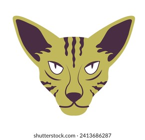 Mystic magic cat. Symbol of connection to divine forces and supernatural realms. Isolated occult feline head. Sacred knowledge. Guardian against negative energies or spirits. Vector in flat style