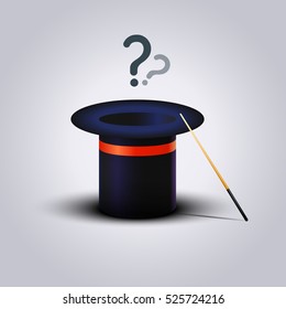 Mystic Magic Hat With Wand. Question Vector Illustration