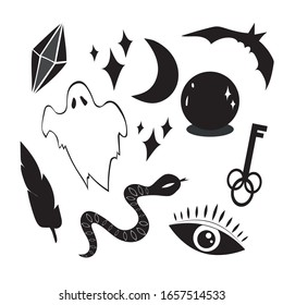 Mystic magic set. Religion and the occultism with esoteric and masonic symbols.