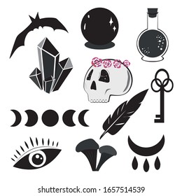 Mystic magic set. Religion and the occultism with esoteric and masonic symbols.