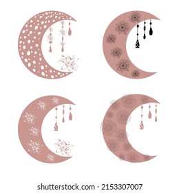 Mystic moon. Boho illustration. Vector illustration.