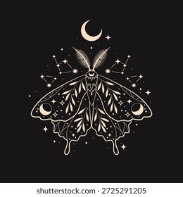 Mística traça isolada ilustração vetorial. Lua mágica, oculto, impresso, cartaz.