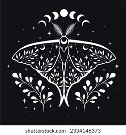 Mystic moth vector illustration. Astrology, alchemy, boho and magic concept. 