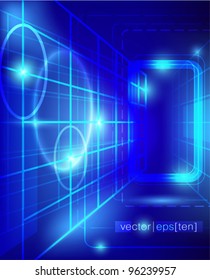 Mystic neon door to the future. Vector eps10.