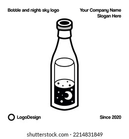 mystic night in bottle logo, moon and star in a bottle on a night background