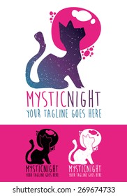 Mystic night is a fantasy template logo, depicting a nocturnal animal, probably a cat, cut in the night sky with moon and stars.