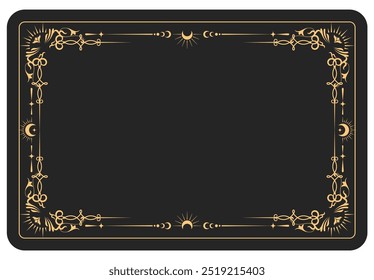 Borda de quadro ornamental místico, quadro estilo cartas de tarô, estandarte esotérica com padrão mágico, vetor