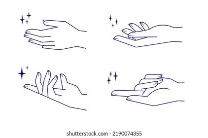 Mystic palm hands vector linear drawing. Line vector illustration. Aesthetic simple design.