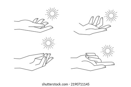 Mystic palm hands vector linear drawing. Line vector illustration. Aesthetic simple design.