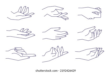 Mystic palm hands vector linear drawing. Line vector illustration. Aesthetic simple design.