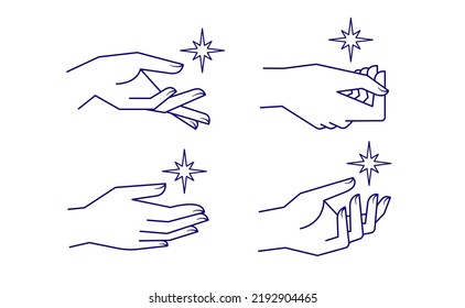 Mystic palm hands vector linear drawing. Line vector illustration. Aesthetic simple design.