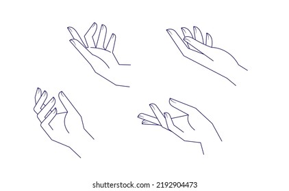 Mystic palm hands vector linear drawing. Line vector illustration. Aesthetic simple design.