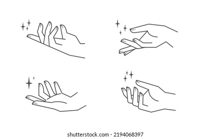 Mystic palm hands vector linear drawing. Line vector illustration. Aesthetic simple design.