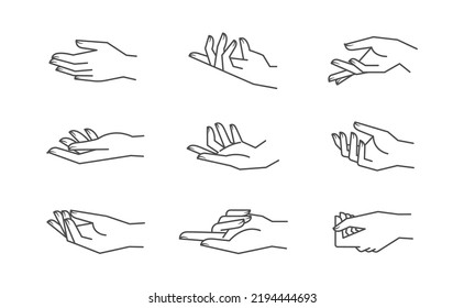 Mystic palm hands vector linear drawing. Line vector illustration. Aesthetic simple design.