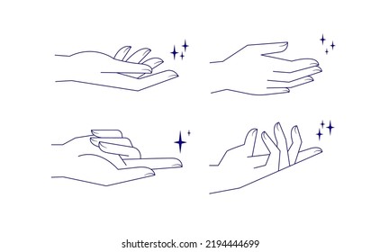 Mystic palm hands vector linear drawing. Line vector illustration. Aesthetic simple design.