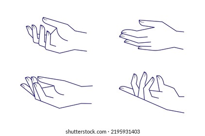 Mystic palm hands vector linear drawing. Line vector illustration. Aesthetic simple design.
