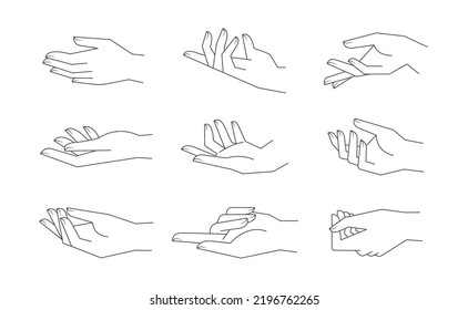 Mystische Handbewegung, Vektorlinezeichnung. Linie, Vektorgrafik. Ästhetisches, einfaches Design.