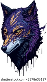 Mystic purple wolf with dripping ink for tshir