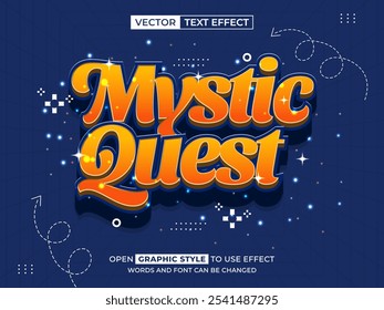 texto editável de mystic quest, efeito de fonte, texto 3d para título