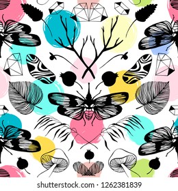 Mystic seamless pattern with occult objects. Vector background.