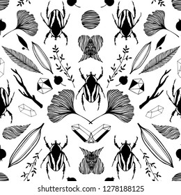 Mystic seamless pattern with occult objects. Vector background.