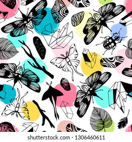 Mystic seamless pattern with occult objects. Vector background.