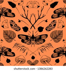 Mystic seamless pattern with occult objects. Vector background.